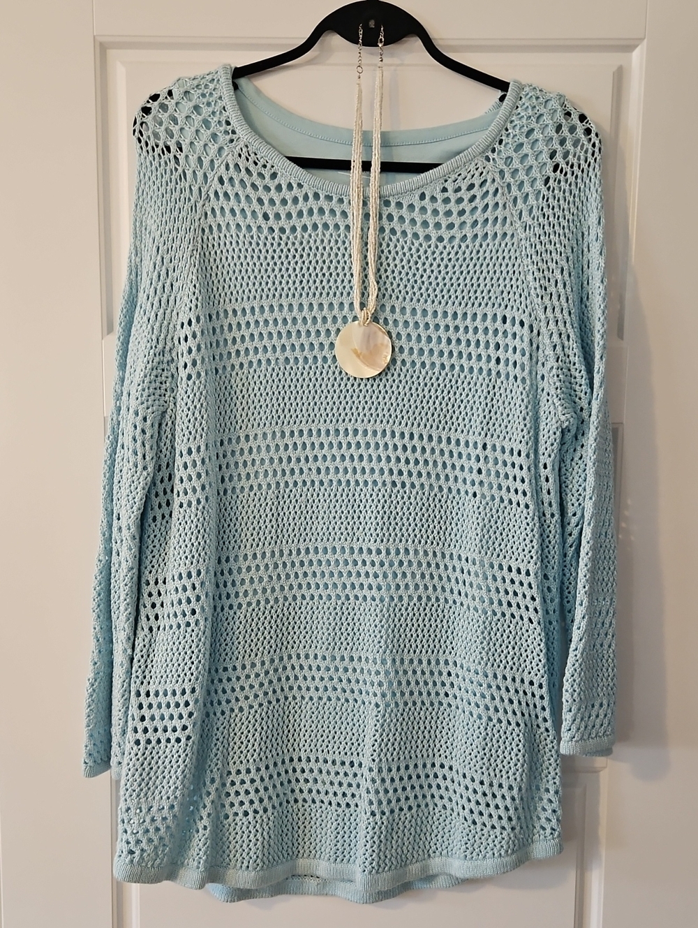 Northern Reflections Light Blue Open-Knit Scoop Neck Sweater w Matching Tank Top